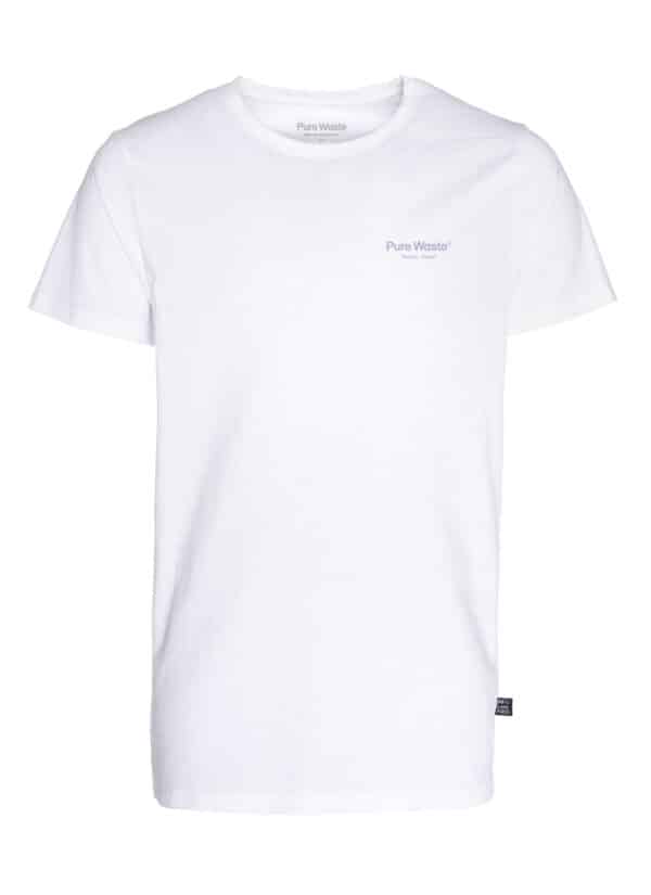 A unisex T-shirt white a lilac logo print