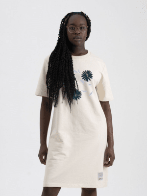 A short sleeve sweatshirt dress with a flower print