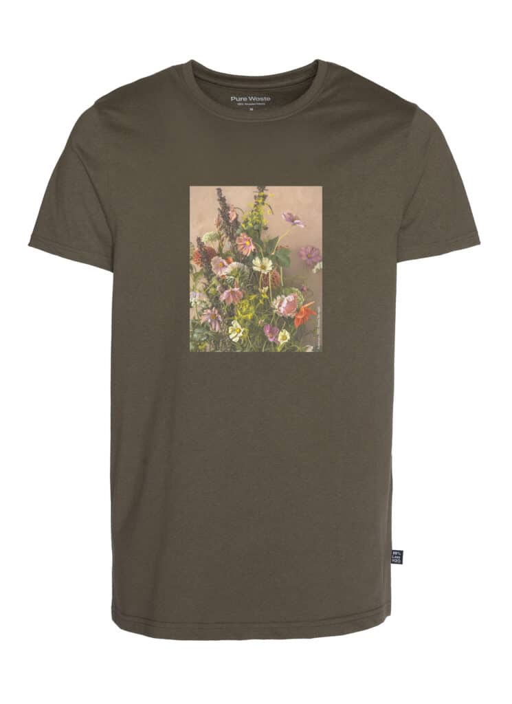 Khakin värinen T-paita kukkaprintillä