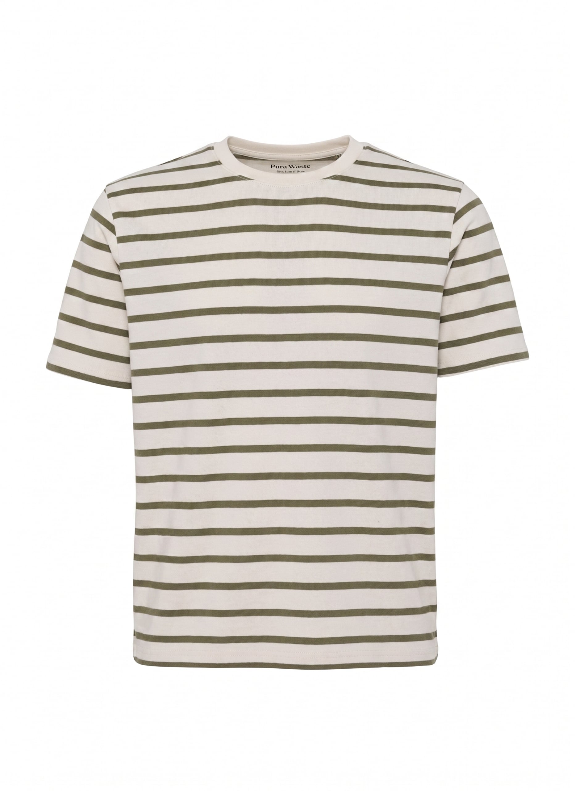 purewaste striped loose fit t-shirt, ecru and khaki green